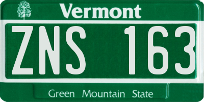 VT license plate ZNS163
