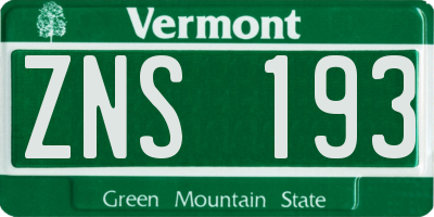 VT license plate ZNS193