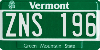 VT license plate ZNS196