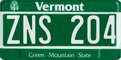VT license plate ZNS204