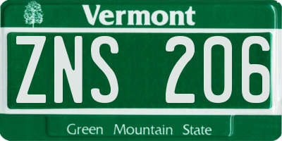 VT license plate ZNS206