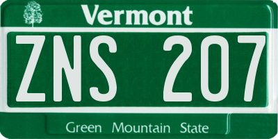VT license plate ZNS207
