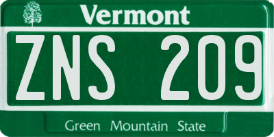 VT license plate ZNS209
