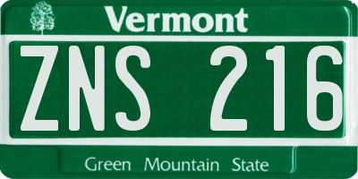 VT license plate ZNS216