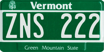 VT license plate ZNS222