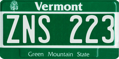 VT license plate ZNS223