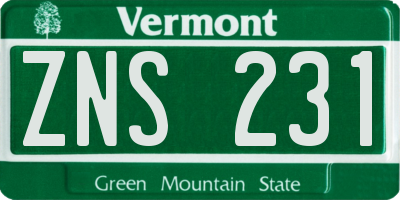 VT license plate ZNS231