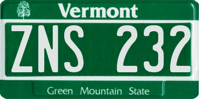 VT license plate ZNS232