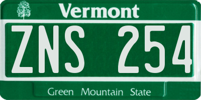 VT license plate ZNS254