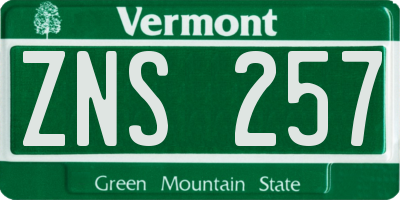 VT license plate ZNS257