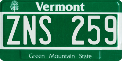 VT license plate ZNS259