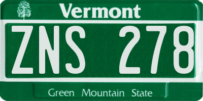 VT license plate ZNS278