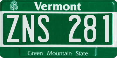 VT license plate ZNS281