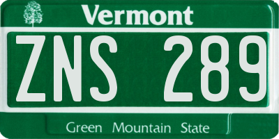 VT license plate ZNS289