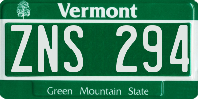 VT license plate ZNS294
