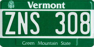 VT license plate ZNS308