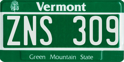 VT license plate ZNS309