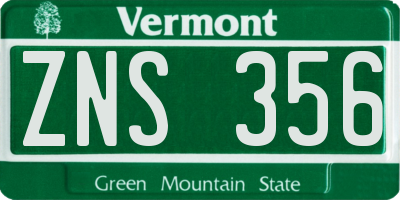 VT license plate ZNS356