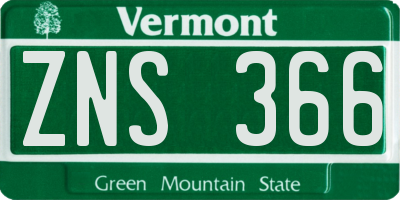 VT license plate ZNS366