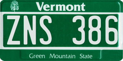 VT license plate ZNS386