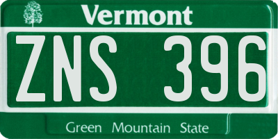 VT license plate ZNS396