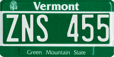 VT license plate ZNS455