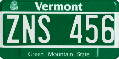 VT license plate ZNS456