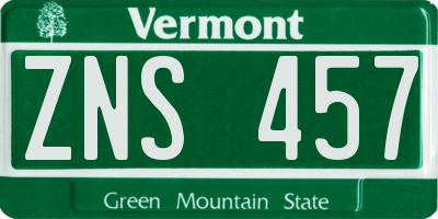 VT license plate ZNS457