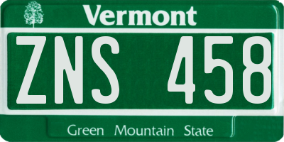 VT license plate ZNS458