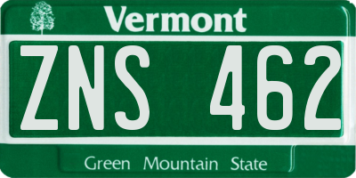 VT license plate ZNS462