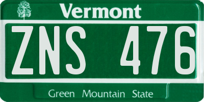 VT license plate ZNS476
