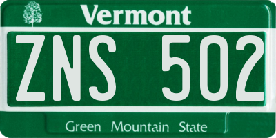 VT license plate ZNS502