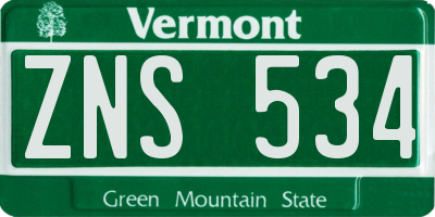 VT license plate ZNS534