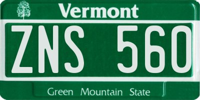VT license plate ZNS560
