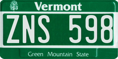 VT license plate ZNS598