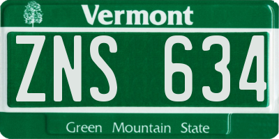 VT license plate ZNS634