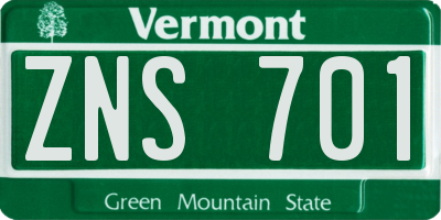 VT license plate ZNS701