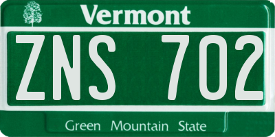 VT license plate ZNS702