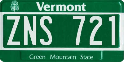 VT license plate ZNS721