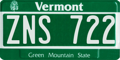 VT license plate ZNS722