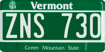 VT license plate ZNS730