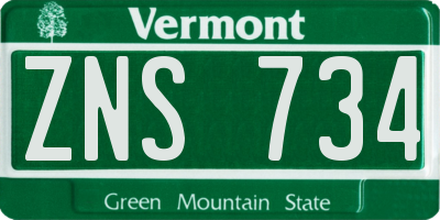 VT license plate ZNS734