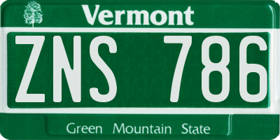 VT license plate ZNS786