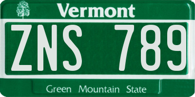 VT license plate ZNS789