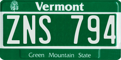 VT license plate ZNS794