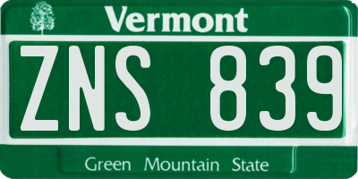 VT license plate ZNS839