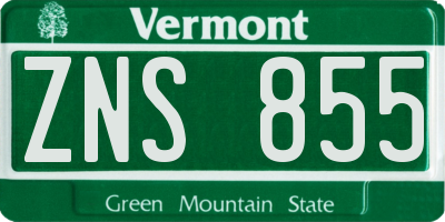 VT license plate ZNS855