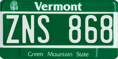 VT license plate ZNS868