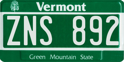 VT license plate ZNS892