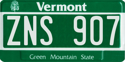 VT license plate ZNS907